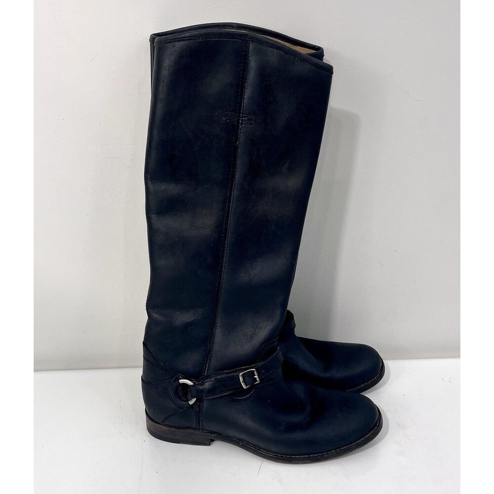 Frye Phillip Harness Women's Tall Boots Size 8.5  Black Leather Pull On Riding